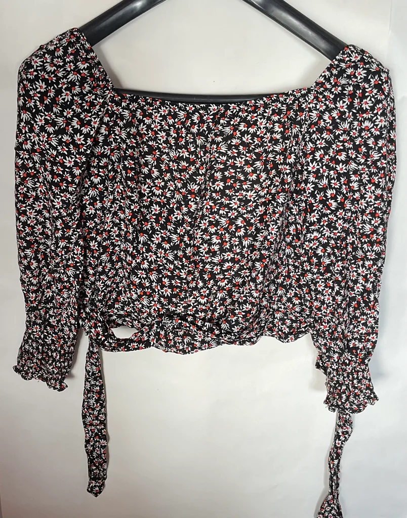 🔥-20%🔥 Top Cropped Cache-Cœur Bershka Floral Preto T.M – photo 6